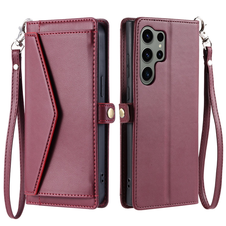 For Samsung Galaxy S25 Ultra 5G Wallet Multi-card Slot Leather Phone Case with Lanyard(Wine Red) - Galaxy S25 Ultra 5G Cases by PMC Jewellery | Online Shopping South Africa | PMC Jewellery | Buy Now Pay Later Mobicred