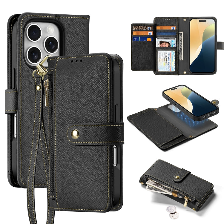 For iPhone 16 Pro DUX DUCIS Lawa Series 2 in 1 Wallet Zipper Detachable MagSafe Phone Case with Lanyard(Black) - iPhone 16 Pro Cases by DUX DUCIS | Online Shopping South Africa | PMC Jewellery | Buy Now Pay Later Mobicred