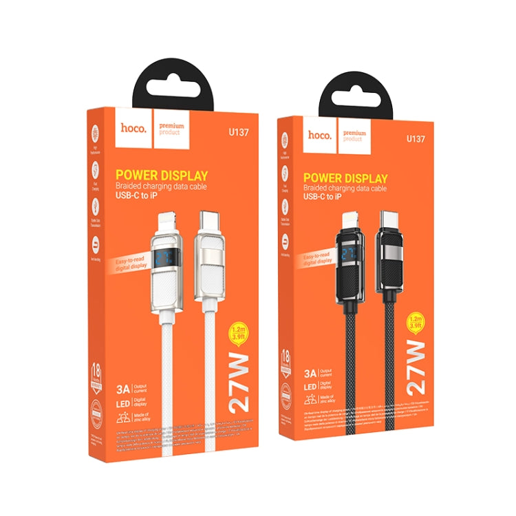 hoco U137 USB-C / Type-C to 8 Pin Line PD Charging Data Cable with Display, Length:1.2m(White) - free shipping - PMC Jewellery - Order now!