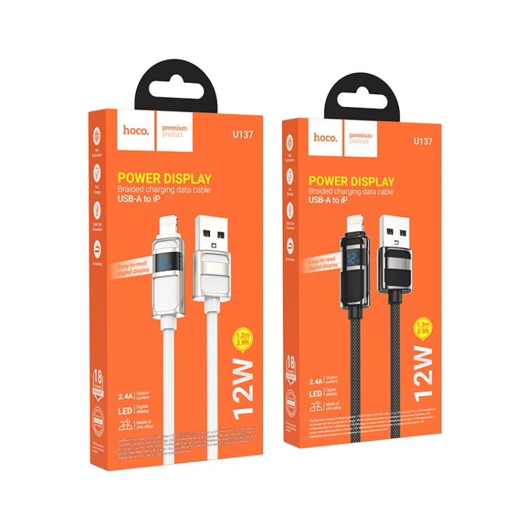 hoco U137 USB to 8 Pin Line 2.4A Charging Data Cable with Display, Length:1.2m(Black) - Normal Style Cable by hoco | Online Shopping South Africa | PMC Jewellery | Buy Now Pay Later Mobicred