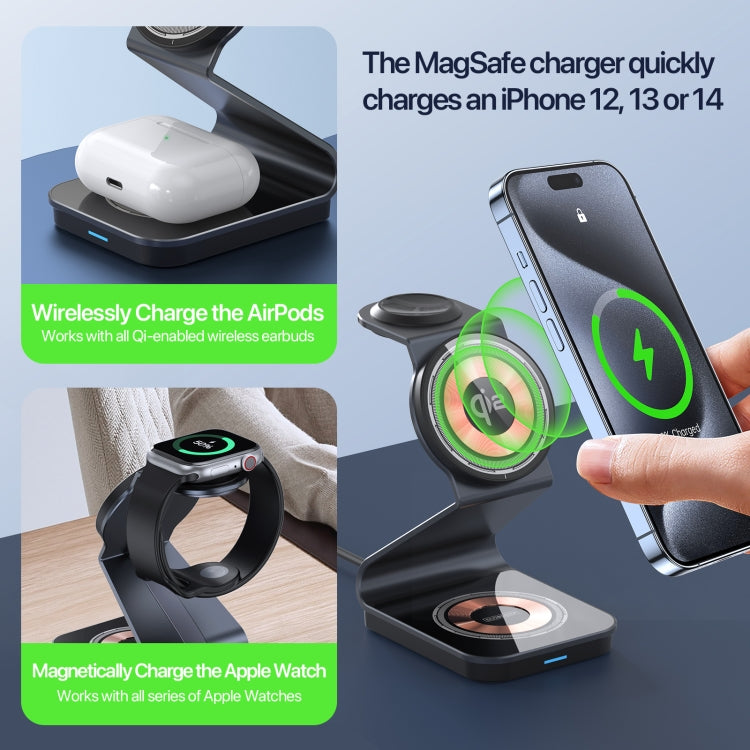 DUZZONA W21 Qi2 15W 3 in 1 Magnetic Wireless Charger Stand(Black) - Wireless Charger by DUZZONA | Online Shopping South Africa | PMC Jewellery | Buy Now Pay Later Mobicred