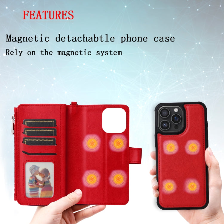 For iPhone 16 Pro Max Solid Color 2 in 1 Zipper Shockproof Phone Case(Red) - iPhone 16 Pro Max Cases by PMC Jewellery | Online Shopping South Africa | PMC Jewellery | Buy Now Pay Later Mobicred