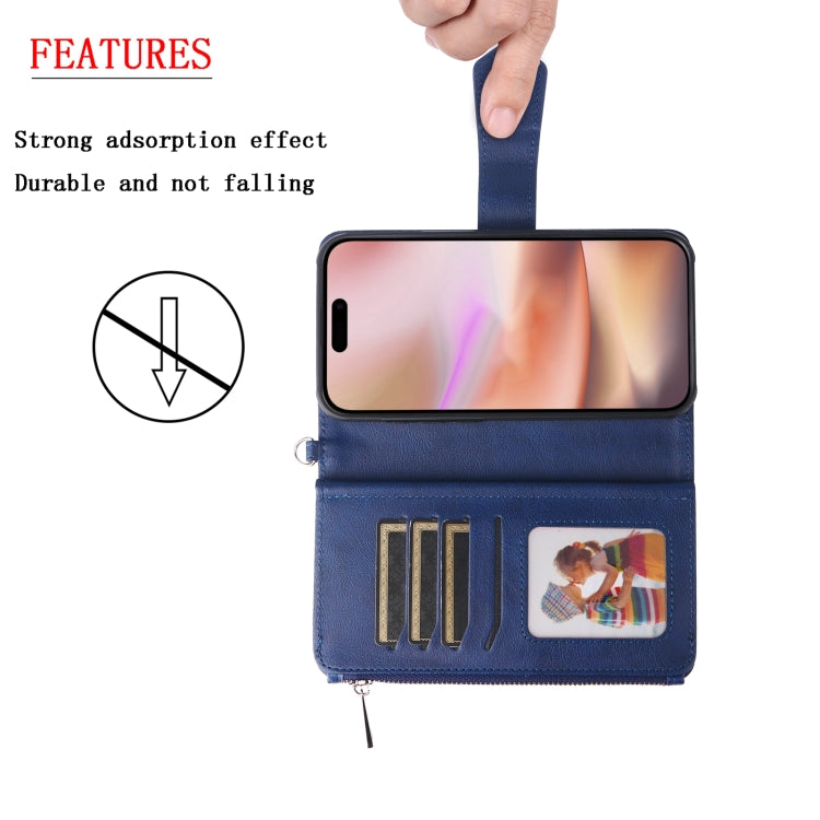 For iPhone 16 Plus Solid Color 2 in 1 Zipper Shockproof Phone Case(Blue) - iPhone 16 Plus Cases by PMC Jewellery | Online Shopping South Africa | PMC Jewellery | Buy Now Pay Later Mobicred