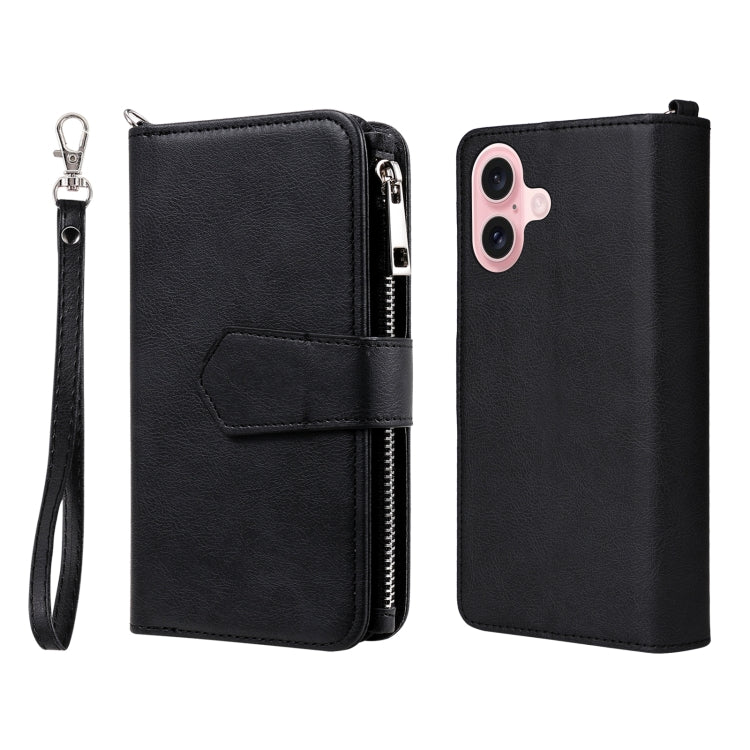 For iPhone 16 Solid Color 2 in 1 Zipper Shockproof Phone Case(Black) - iPhone 16 Cases by PMC Jewellery | Online Shopping South Africa | PMC Jewellery | Buy Now Pay Later Mobicred