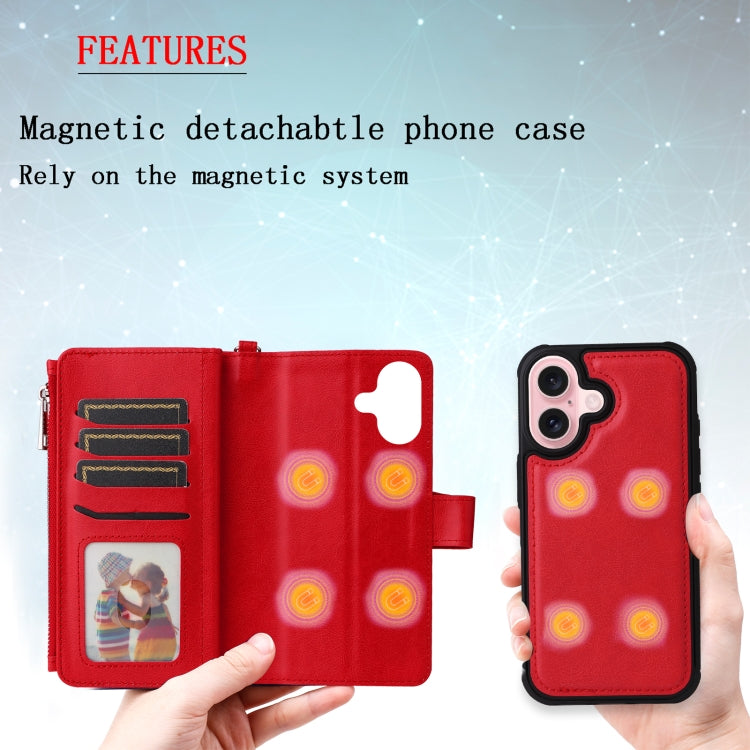 For iPhone 16 Solid Color 2 in 1 Zipper Shockproof Phone Case(Red) - iPhone 16 Cases by PMC Jewellery | Online Shopping South Africa | PMC Jewellery | Buy Now Pay Later Mobicred