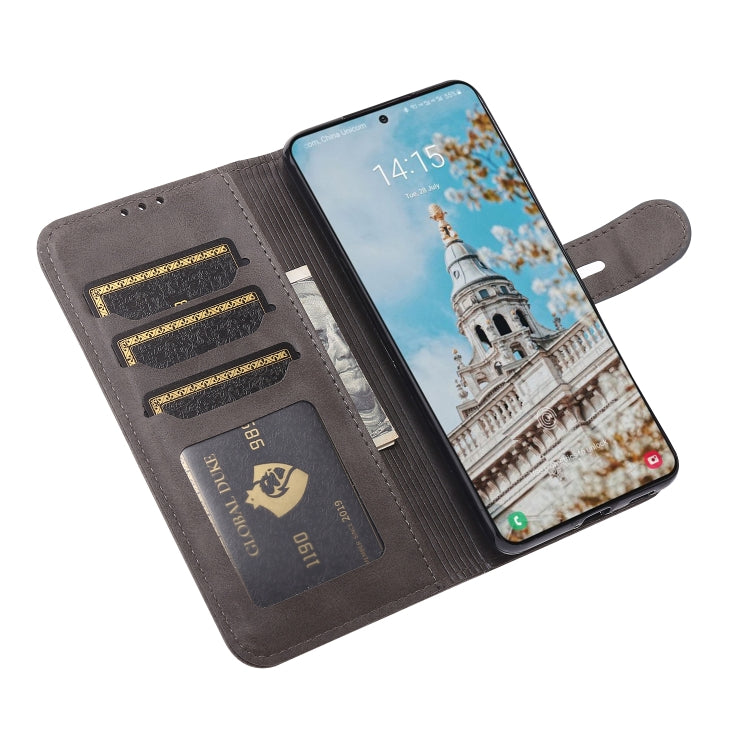 For Samsung Galaxy S25 5G Embossed Happy Cat Pattern Flip Leather Phone Case(Grey) - Galaxy S25 5G Cases by PMC Jewellery | Online Shopping South Africa | PMC Jewellery | Buy Now Pay Later Mobicred