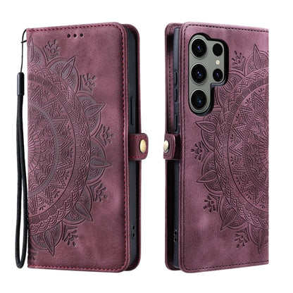 For Samsung Galaxy S25 Ultra 5G Skin Feel Totem Embossed Leather Phone Case(Wine Red) - Galaxy S25 Ultra 5G Cases by PMC Jewellery | Online Shopping South Africa | PMC Jewellery | Buy Now Pay Later Mobicred