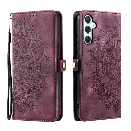 For Samsung Galaxy S25 5G Skin Feel Totem Embossed Leather Phone Case(Wine Red) - Galaxy S25 5G Cases by PMC Jewellery | Online Shopping South Africa | PMC Jewellery | Buy Now Pay Later Mobicred