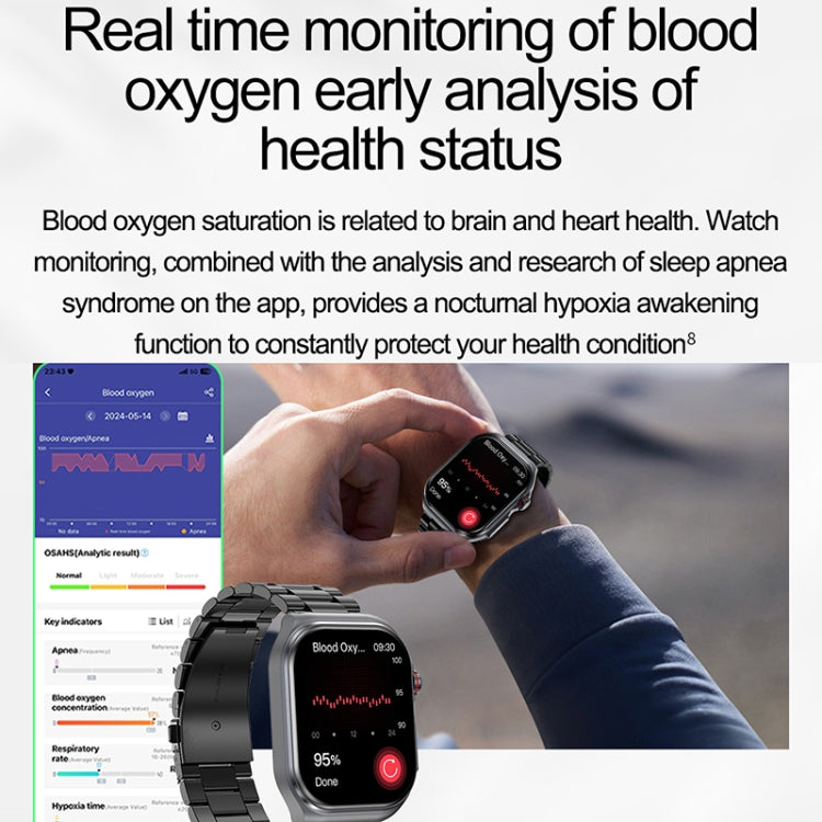 ET585 2.04 inch Steel Strap IP68 Waterproof Smart Watch, Support ECG / Blood Composition Measurement(Black) - Smart Watches by PMC Jewellery | Online Shopping South Africa | PMC Jewellery | Buy Now Pay Later Mobicred