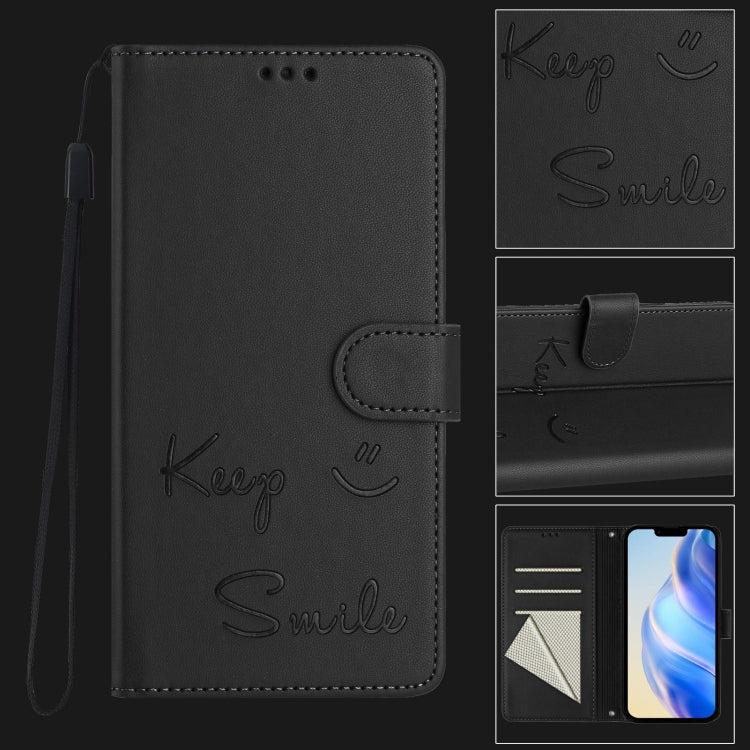 For iPhone 16e Smile Embossing RFID Leather Phone Case(Black) - iPhone 16e Cases by PMC TechLife | Online Shopping South Africa | PMC TechLife | Buy Now Pay Later Mobicred