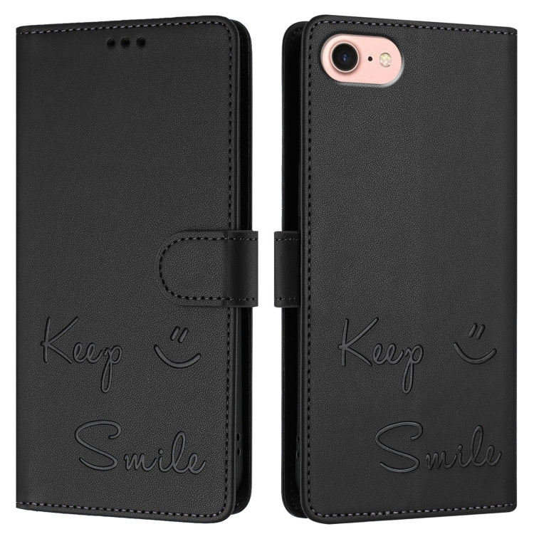 For iPhone 16e Smile Embossing RFID Leather Phone Case(Black) - iPhone 16e Cases by PMC TechLife | Online Shopping South Africa | PMC TechLife | Buy Now Pay Later Mobicred