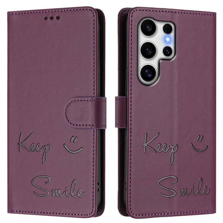 For Samsung Galaxy S25 Ultra 5G Smile Embossing RFID Leather Phone Case(Violet) - free shipping - PMC TechLife - Order now!