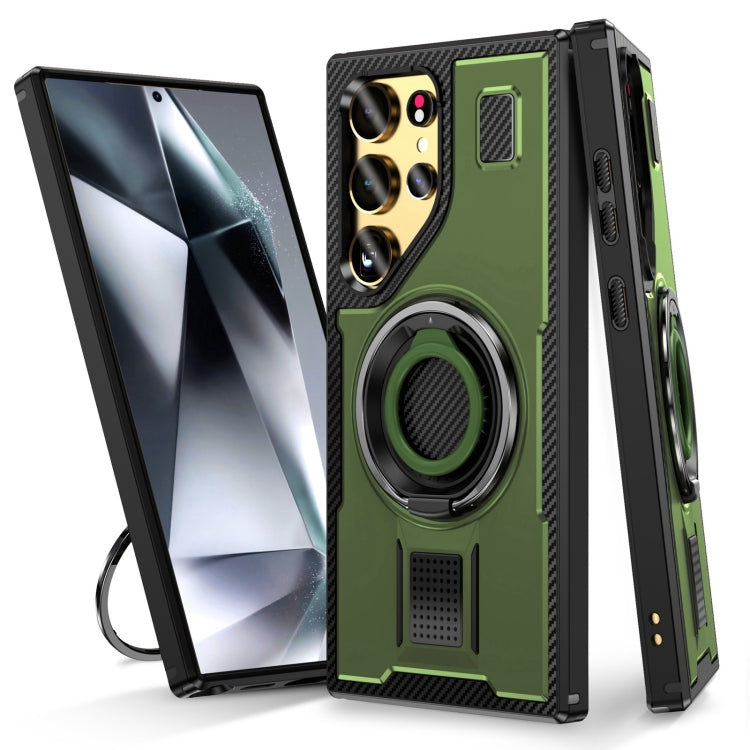 For Samsung Galaxy S25 Ultra 5G Ring Holder Carbon Fiber PC Hybrid TPU Phone Case(Army Green) - Galaxy S25 Ultra 5G Cases by PMC Jewellery | Online Shopping South Africa | PMC Jewellery | Buy Now Pay Later Mobicred