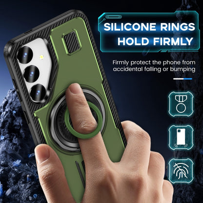 For Samsung Galaxy S25 5G Ring Holder Carbon Fiber PC Hybrid TPU Phone Case(Army Green) - Galaxy S25 5G Cases by PMC Jewellery | Online Shopping South Africa | PMC Jewellery | Buy Now Pay Later Mobicred