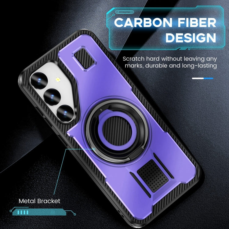 For Samsung Galaxy S25 5G Ring Holder Carbon Fiber PC Hybrid TPU Phone Case(Purple) - Galaxy S25 5G Cases by PMC Jewellery | Online Shopping South Africa | PMC Jewellery | Buy Now Pay Later Mobicred