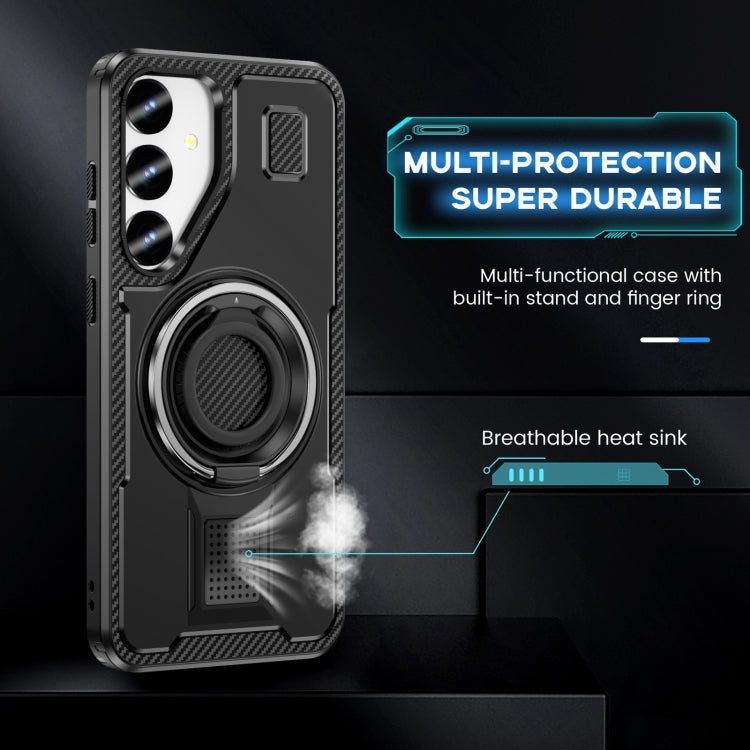 For Samsung Galaxy S25+ 5G Ring Holder Carbon Fiber PC Hybrid TPU Phone Case(Black) - Galaxy S25+ 5G Cases by PMC Jewellery | Online Shopping South Africa | PMC Jewellery | Buy Now Pay Later Mobicred