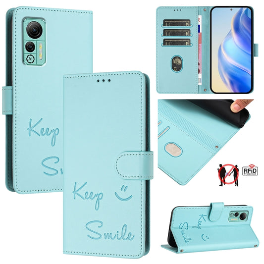 For Ulefone Note 14 Smile Embossing RFID Leather Phone Case(Mint Green) - Ulefone Cases by PMC Jewellery | Online Shopping South Africa | PMC Jewellery | Buy Now Pay Later Mobicred