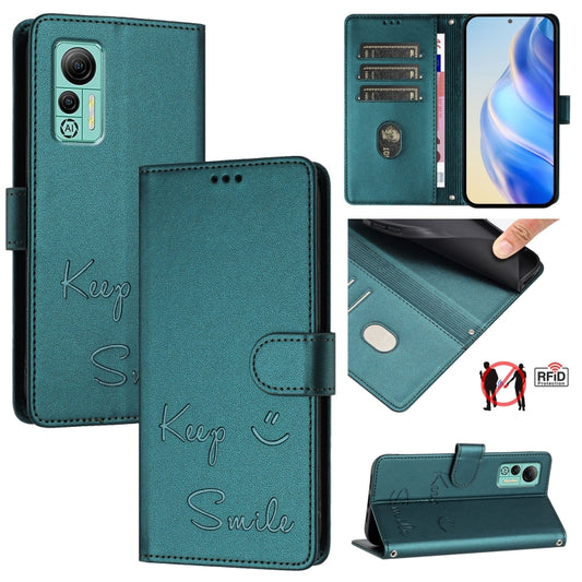 For Ulefone Note 14 Smile Embossing RFID Leather Phone Case(Peacock Green) - Ulefone Cases by PMC Jewellery | Online Shopping South Africa | PMC Jewellery | Buy Now Pay Later Mobicred