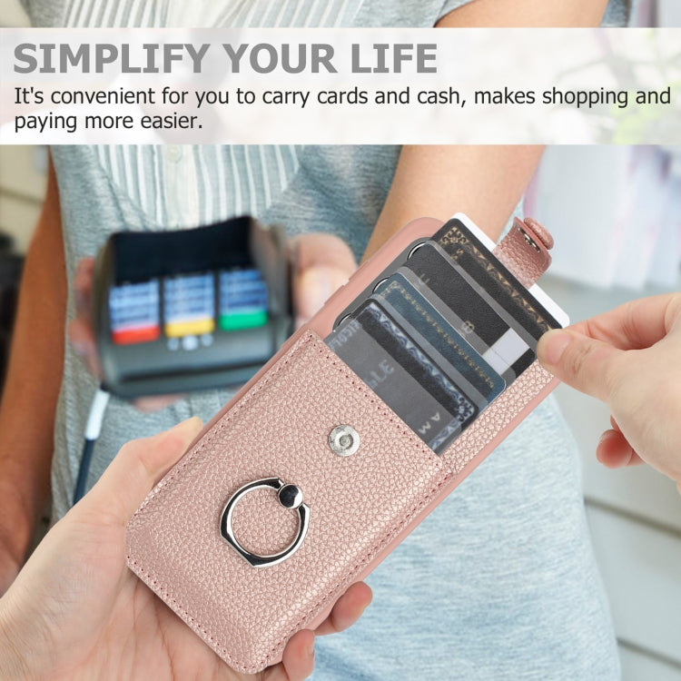 For Samsung Galaxy S25+ 5G Litchi Texture Drawing Card Bag Ring Holder Phone Case(Black) - Galaxy S25+ 5G Cases by PMC Jewellery | Online Shopping South Africa | PMC Jewellery | Buy Now Pay Later Mobicred