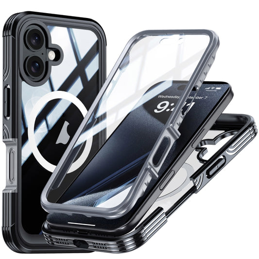 For iPhone 16 Plus RedPepper Tempered Glass MagSafe Phone Case(Black Grey) - iPhone 16 Plus Cases by RedPepper | Online Shopping South Africa | PMC Jewellery | Buy Now Pay Later Mobicred