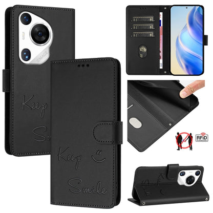 For Huawei Pura 70 Pro Smile Embossing RFID Leather Phone Case(Black) - Huawei Cases by PMC Jewellery | Online Shopping South Africa | PMC Jewellery | Buy Now Pay Later Mobicred