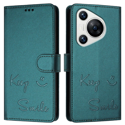 For Huawei Pura 70 Smile Embossing RFID Leather Phone Case(Peacock Green) - Huawei Cases by PMC Jewellery | Online Shopping South Africa | PMC Jewellery | Buy Now Pay Later Mobicred