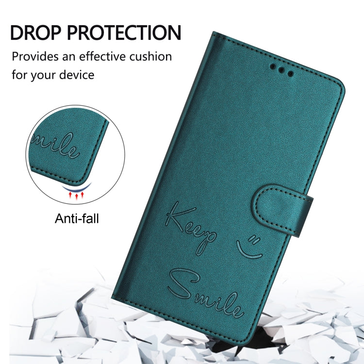 For Huawei Pura 70 Smile Embossing RFID Leather Phone Case(Peacock Green) - Huawei Cases by PMC Jewellery | Online Shopping South Africa | PMC Jewellery | Buy Now Pay Later Mobicred