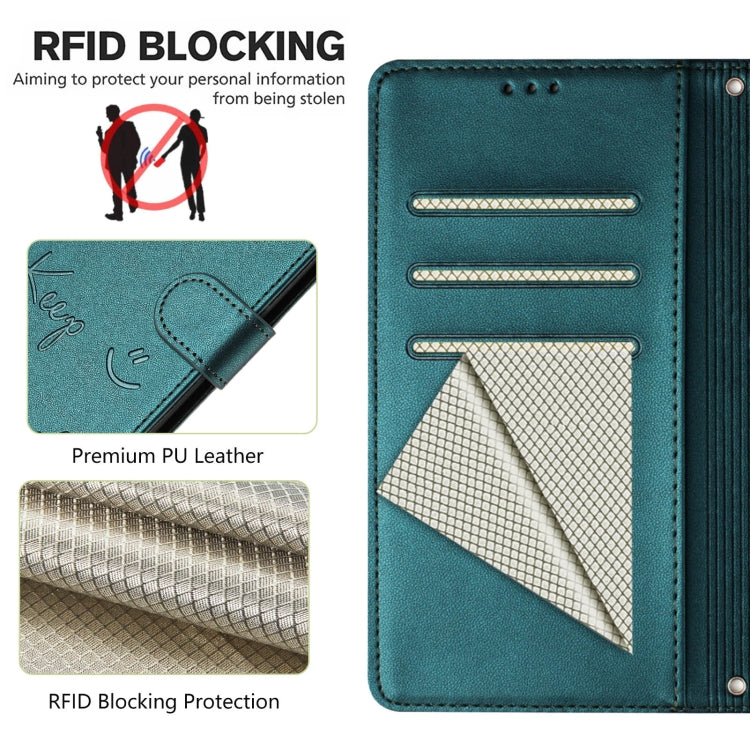 For Huawei Pura 70 Smile Embossing RFID Leather Phone Case(Peacock Green) - Huawei Cases by PMC Jewellery | Online Shopping South Africa | PMC Jewellery | Buy Now Pay Later Mobicred