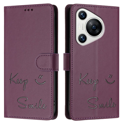 For Huawei Pura 70 Smile Embossing RFID Leather Phone Case(Violet) - Huawei Cases by PMC Jewellery | Online Shopping South Africa | PMC Jewellery | Buy Now Pay Later Mobicred