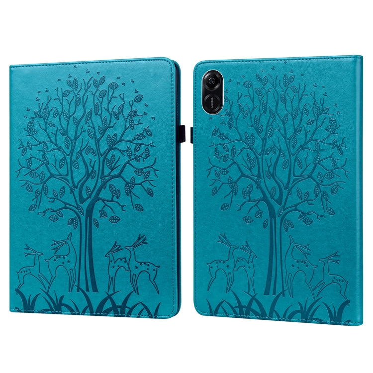 For Honor Pad X9 Tree & Deer Embossed Leather Tablet Case(Blue) - Honor by PMC TechLife | Online Shopping South Africa | PMC TechLife | Buy Now Pay Later Mobicred
