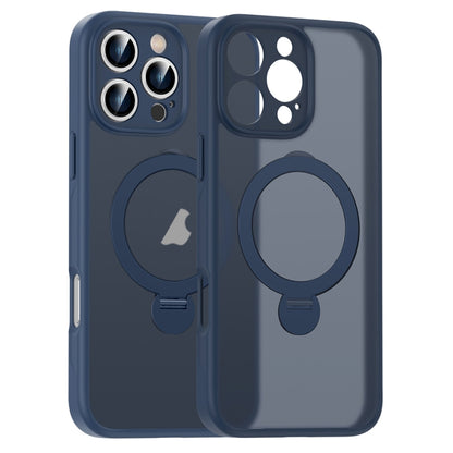 For iPhone 16 Pro Max Matte Texture 360 Degree Rotary Tone Holder MagSafe Phone Case(Dark Blue) - iPhone 16 Pro Max Cases by PMC Jewellery | Online Shopping South Africa | PMC Jewellery | Buy Now Pay Later Mobicred