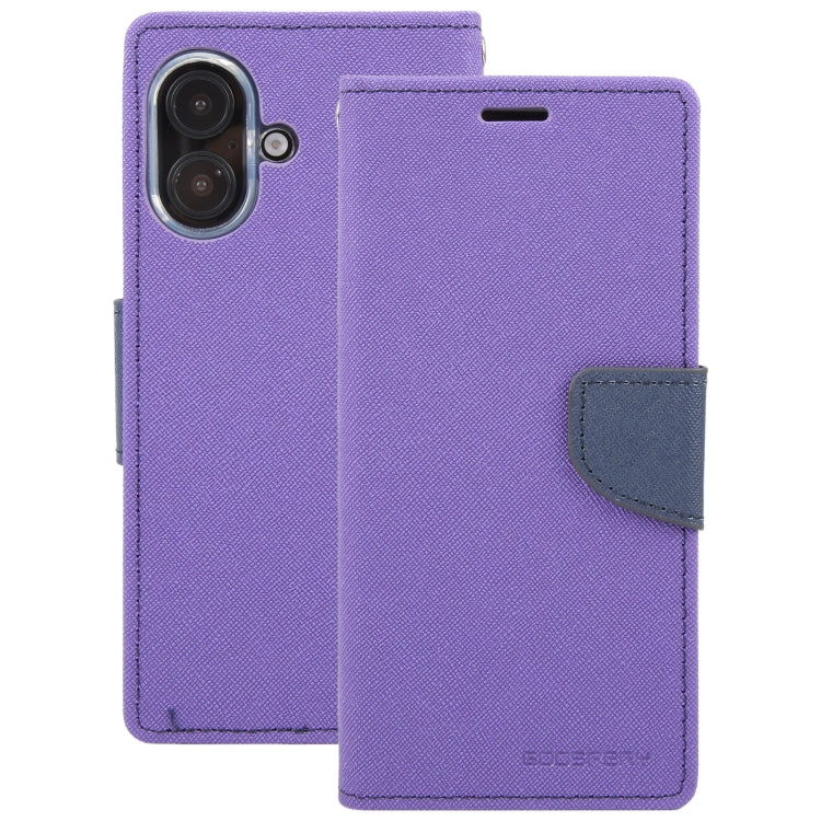 For iPhone 16 GOOSPERY FANCY DIARY Cross Texture Leather Phone Case(Purple) - iPhone 16 Cases by GOOSPERY | Online Shopping South Africa | PMC Jewellery | Buy Now Pay Later Mobicred