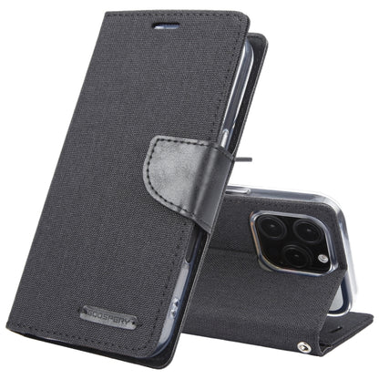 For iPhone 16 Pro GOOSPERY CANVAS DIARY Fabric Texture Flip Leather Phone Case(Black) - iPhone 16 Pro Cases by GOOSPERY | Online Shopping South Africa | PMC Jewellery | Buy Now Pay Later Mobicred