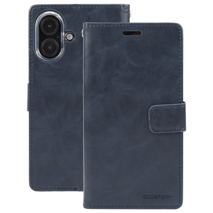 For iPhone 16 Plus GOOSPERY BLUE MOON Crazy Horse Texture Leather Phone Case(Dark Blue) - iPhone 16 Plus Cases by GOOSPERY | Online Shopping South Africa | PMC Jewellery | Buy Now Pay Later Mobicred