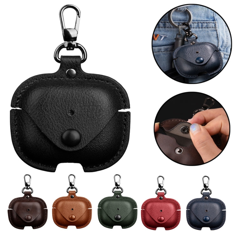For AirPods 4 Business Leather Earphone Protective Case with Hook(Green) - For AirPods 4 by PMC Jewellery | Online Shopping South Africa | PMC Jewellery | Buy Now Pay Later Mobicred