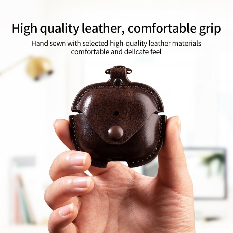 For AirPods 4 Business Leather Earphone Protective Case with Hook(Dark Brown) - For AirPods 4 by PMC Jewellery | Online Shopping South Africa | PMC Jewellery | Buy Now Pay Later Mobicred