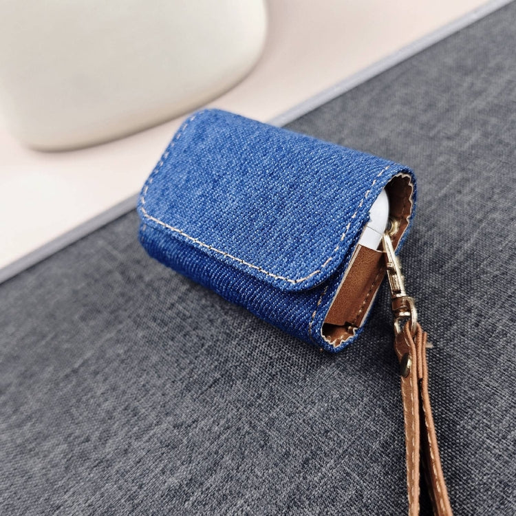 For AirPods Pro Cowboy Fabric Texture PU Headset Protective Bag(Light Blue) - For AirPods Pro by PMC Jewellery | Online Shopping South Africa | PMC Jewellery | Buy Now Pay Later Mobicred