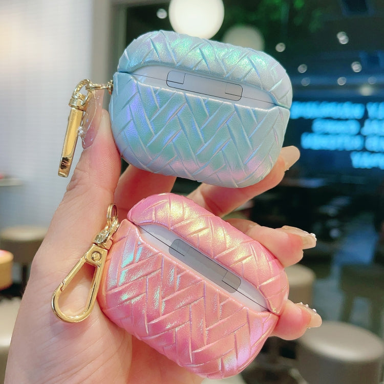 For AirPods 3 Colorful Weaving Texture Earbuds Box PC Case with Hook(Pink) - For AirPods 3 by PMC Jewellery | Online Shopping South Africa | PMC Jewellery | Buy Now Pay Later Mobicred