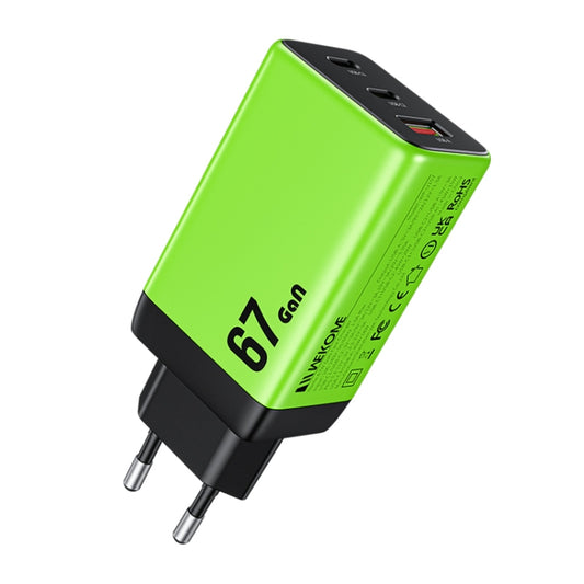 WK WP-U157 67W USB-C / Type-Cx2, USB GaN Fast Charger, Plug Type:EU Plug(Green) - USB Charger by WK | Online Shopping South Africa | PMC Jewellery | Buy Now Pay Later Mobicred