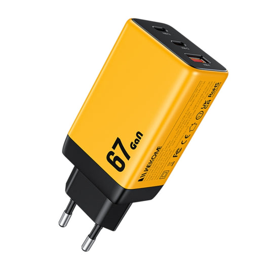 WK WP-U157 67W USB-C / Type-Cx2, USB GaN Fast Charger, Plug Type:EU Plug(Yellow) - USB Charger by WK | Online Shopping South Africa | PMC Jewellery | Buy Now Pay Later Mobicred