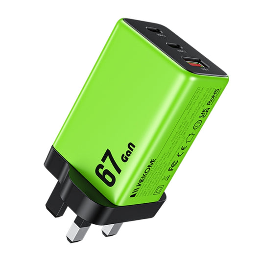 WK WP-U157 67W USB-C / Type-Cx2, USB GaN Fast Charger, Plug Type:UK Plug(Green) - USB Charger by WK | Online Shopping South Africa | PMC Jewellery | Buy Now Pay Later Mobicred