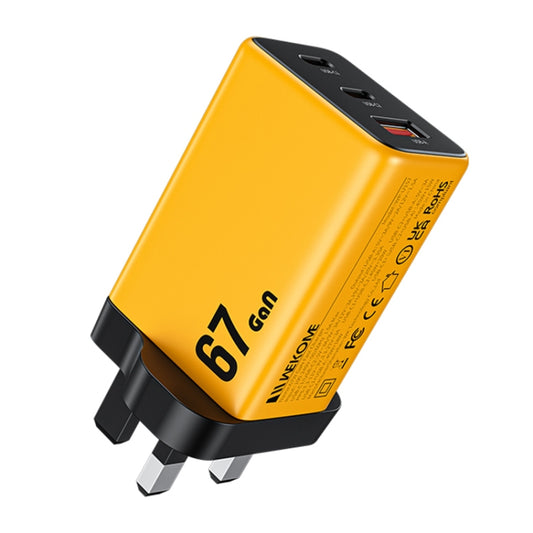 WK WP-U157 67W USB-C / Type-Cx2, USB GaN Fast Charger, Plug Type:UK Plug(Yellow) - USB Charger by WK | Online Shopping South Africa | PMC Jewellery | Buy Now Pay Later Mobicred