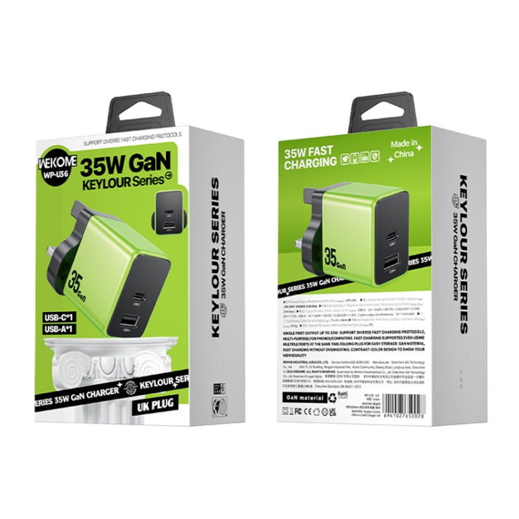 WK WP-U36 35W USB-C / Type-C, USB GaN Fast Charger, Plug Type:UK Plug(Green) - USB Charger by WK | Online Shopping South Africa | PMC TechLife | Buy Now Pay Later Mobicred