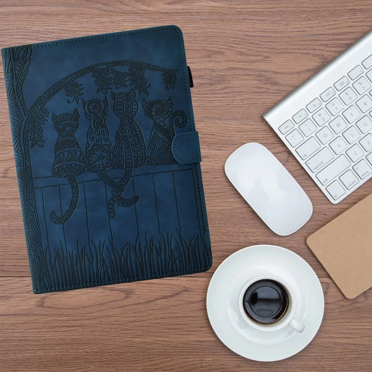 For Samsung Galaxy Tab S9 / S9 FE Cats Embossed Leather Smart Tablet Case(Dark Blue) - Galaxy Tab S9 Cases by PMC Jewellery | Online Shopping South Africa | PMC Jewellery | Buy Now Pay Later Mobicred