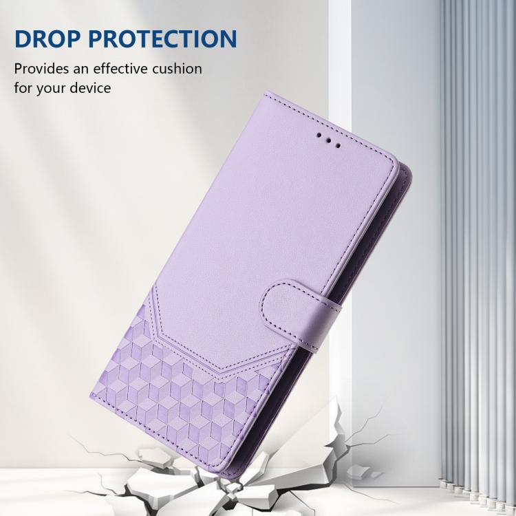 For iPhone 16e Honeycomb Embossing RFID Leather Phone Case(Light Purple) - iPhone 16e Cases by PMC TechLife | Online Shopping South Africa | PMC TechLife | Buy Now Pay Later Mobicred