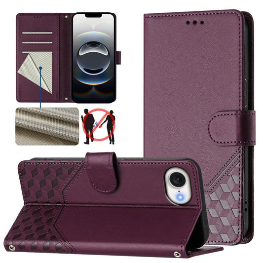 For iPhone 16e Honeycomb Embossing RFID Leather Phone Case(Violet) - iPhone 16e Cases by PMC Jewellery | Online Shopping South Africa | PMC Jewellery | Buy Now Pay Later Mobicred