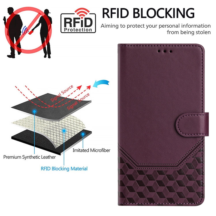 For Ulefone Note 17 Pro Honeycomb Embossing RFID Leather Phone Case(Violet) - Ulefone Cases by PMC Jewellery | Online Shopping South Africa | PMC Jewellery | Buy Now Pay Later Mobicred