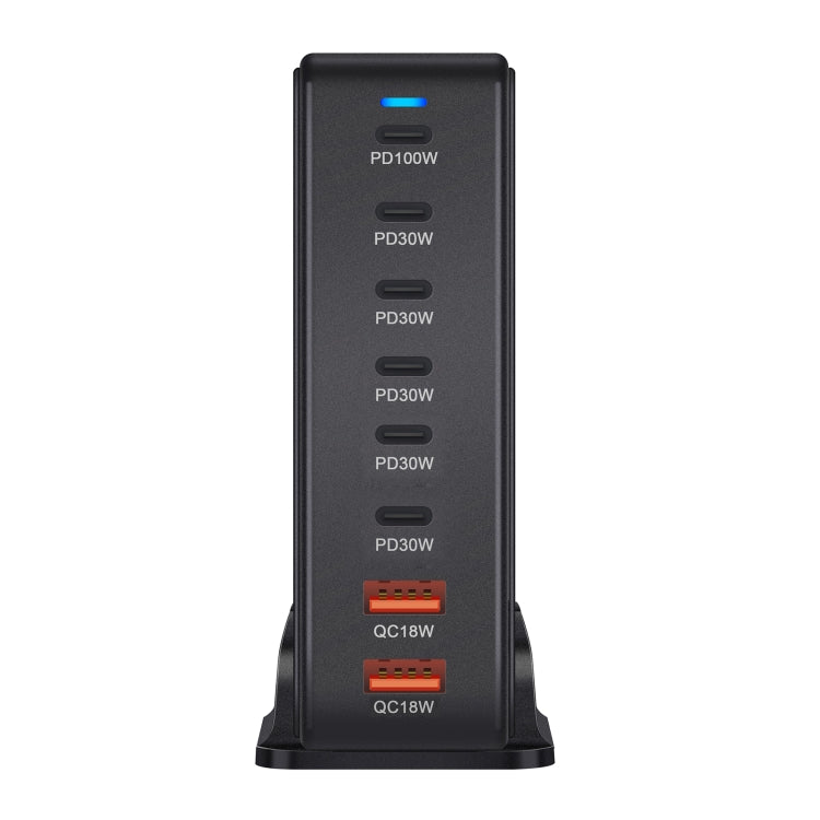 YMX-986 286W 6 Type-C, 2 USB 8-Ports Desktop Fast Charger, Plug Type:EU Plug(Black) - Multifunction Charger by PMC Jewellery | Online Shopping South Africa | PMC Jewellery | Buy Now Pay Later Mobicred