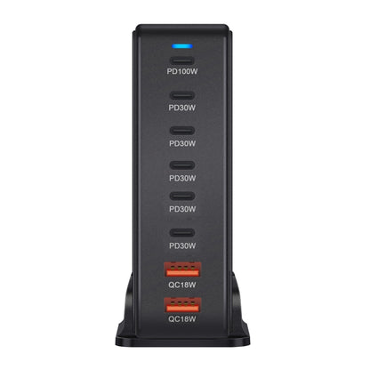 YMX-986 286W 6 Type-C, 2 USB 8-Ports Desktop Fast Charger, Plug Type:AU Plug(Black) - Multifunction Charger by PMC Jewellery | Online Shopping South Africa | PMC Jewellery | Buy Now Pay Later Mobicred