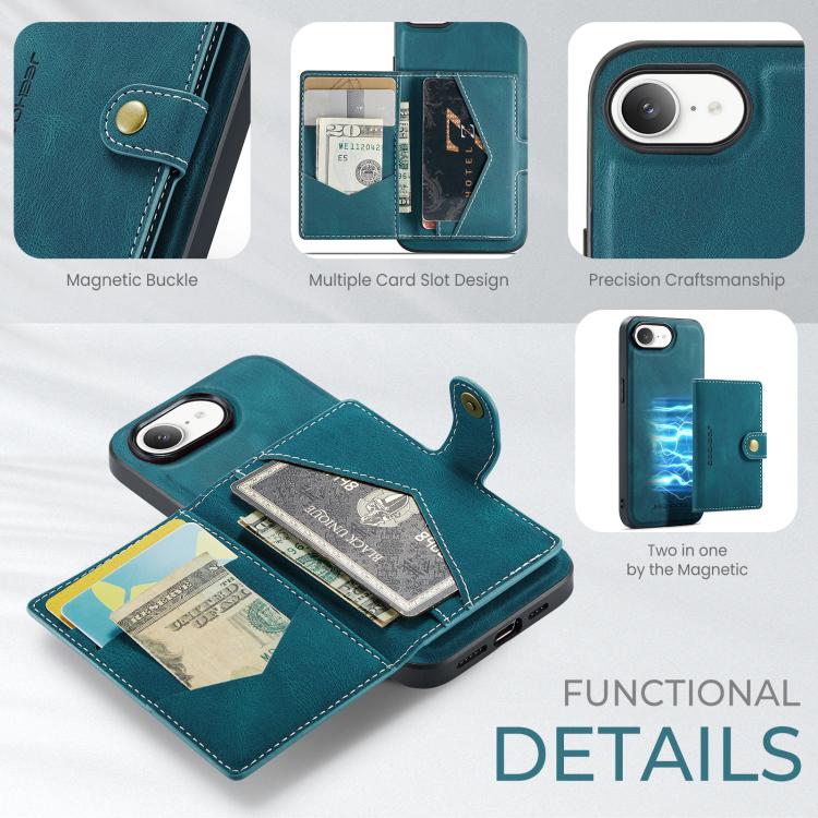 For iPhone 16e JEEHOOD J01 Retro Magnetic Detachable Wallet Phone Case(Blue) - free shipping - PMc TechLife - Order now!